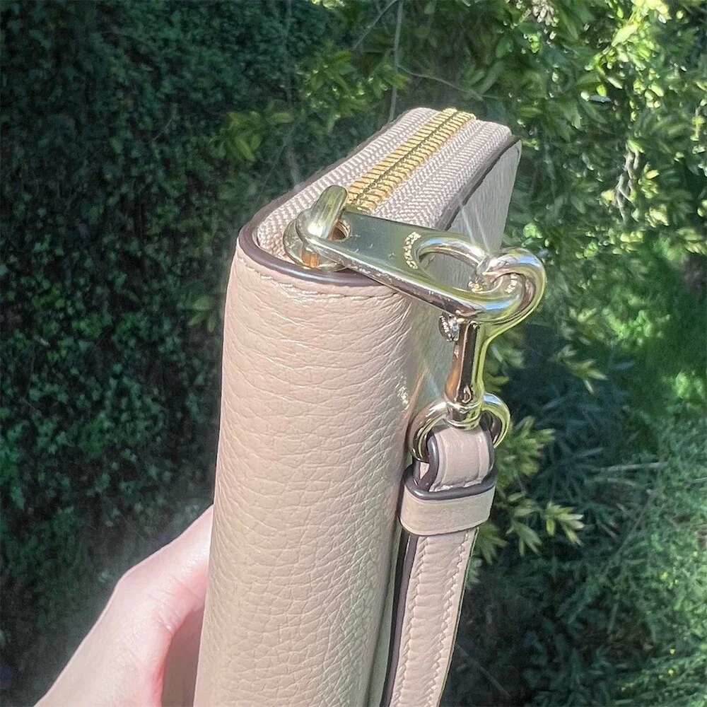 COACH Long Zip-Around Wallet Wristlet Nude Brown Pebble Leather w Gold Hardware - Picture 7 of 9